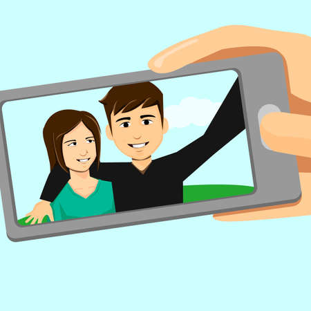 Couple Selfie By Phoneのイラスト素材