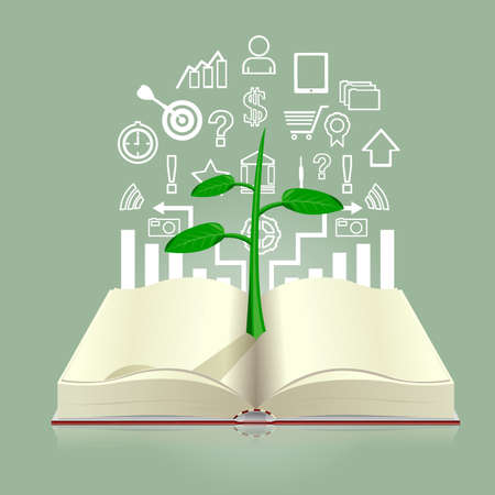 Seedlings growing from bookのイラスト素材