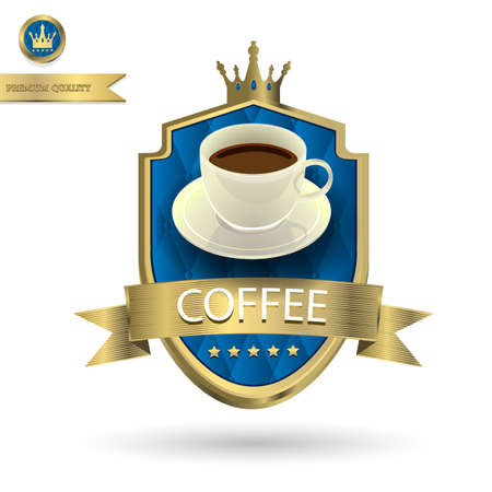 Coffee cup on Gold color label with isolated backgroundのイラスト素材