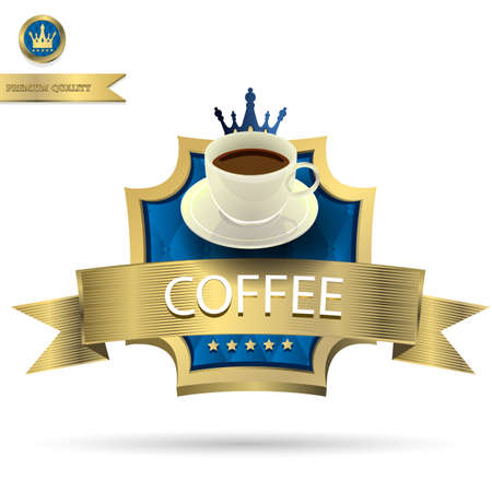Coffee cup on Gold color label with isolated backgroundのイラスト素材