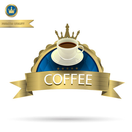 Coffee cup on Gold color label with isolated backgroundのイラスト素材