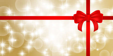 Christmas background with red bow ribbon and snowflakes bokeh backgroundのイラスト素材