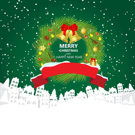 Christmas background with white city and snowflakes bokehのイラスト素材