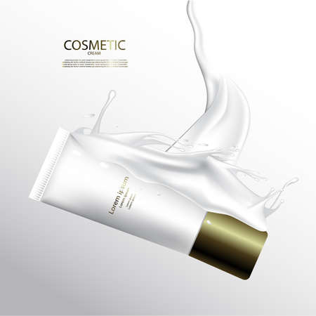 Luxury cosmetic Bottle package skin care cream, Beauty cosmetic product poster, with water splash backgroundのイラスト素材