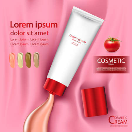 Luxury cosmetic Bottle package skin care cream, Beauty cosmetic product poster, with fabric backgroundのイラスト素材