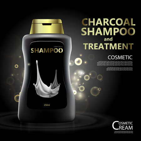 Luxury cosmetic Bottle package skin care cream, Charcoal face mask, Beauty cosmetic product poster, with bokeh backgroundのイラスト素材