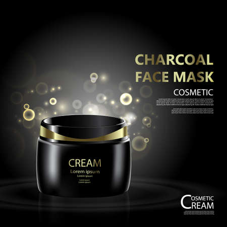 Cosmetic Bottle package skin care cream, Charcoal face mask, Beauty cosmetic product poster, with bokeh backgroundのイラスト素材