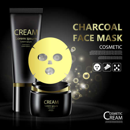 Bottle package skin care cream, Charcoal face mask, Beauty cosmetic product poster, with bokeh backgroundのイラスト素材