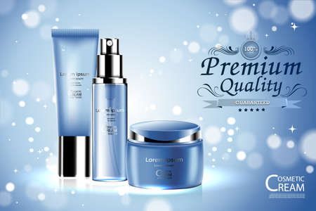 Luxury cosmetic Bottle package skin care cream, Beauty cosmetic product poster, with Bokeh backgroundのイラスト素材