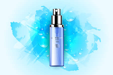 Luxury cosmetic Bottle package skin care cream, Beauty cosmetic product poster, with watercolor and water drop backgroundのイラスト素材