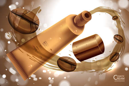 Luxury cosmetic Bottle package skin care cream, Beauty cosmetic product poster, with coffee backgroundのイラスト素材