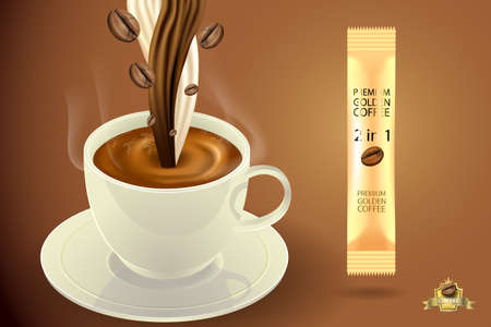 Coffee with milk and coffee bean and white cup, morning coffee day startのイラスト素材