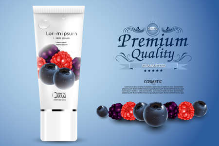 Luxury cosmetic Bottle package skin care cream, Beauty cosmetic product poster, Concept Mix berry fruitのイラスト素材