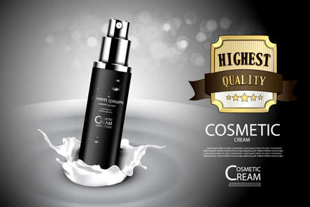 Luxury cosmetic Bottle package skin care cream, Beauty cosmetic product poster, with Bokeh and Water backgroundのイラスト素材