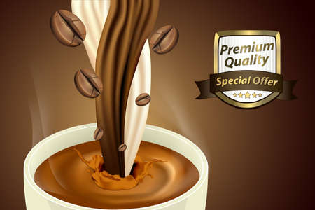 Coffee with milk and coffee bean and white cup, morning coffee day startのイラスト素材