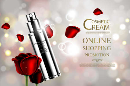 Luxury cosmetic Bottle package skin care cream, Beauty cosmetic product poster, with Bokeh backgroundのイラスト素材