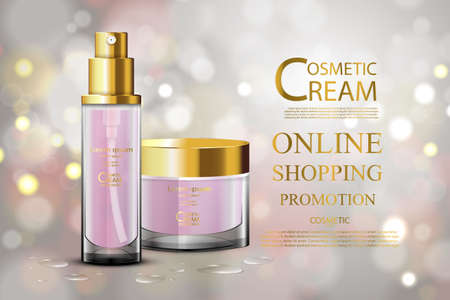 Luxury cosmetic Bottle package skin care cream, Beauty cosmetic product poster, with Bokeh backgroundのイラスト素材