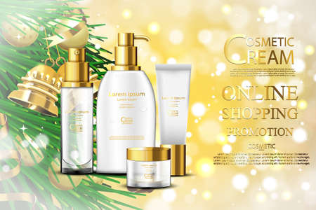 Luxury cosmetic Bottle package skin care cream, Beauty cosmetic product poster, with Bokeh backgroundのイラスト素材