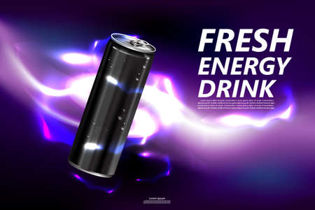 Fresh energy drink in can with purple background, Package and  Energy drink product posterのイラスト素材