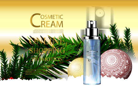 Beauty product bottle package ads promotion template with Christmas theme illustration.のイラスト素材