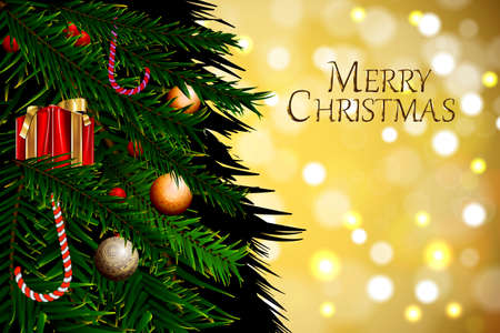 Christmas ornament and Christmas tree with gold bokeh illustration.のイラスト素材