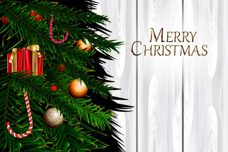 Christmas ornament and Christmas tree with wooden illustration.のイラスト素材