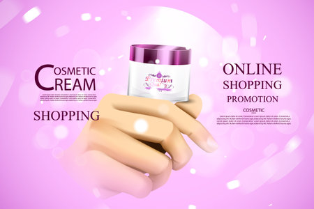 Luxury cosmetic bottle package skin care cream, beauty cosmetic product poster with bokeh and water background.のイラスト素材