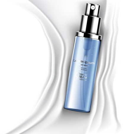 Luxury cosmetic Bottle package skin care cream, Beauty cosmetic product poster, with white fabric cotton backgroundのイラスト素材