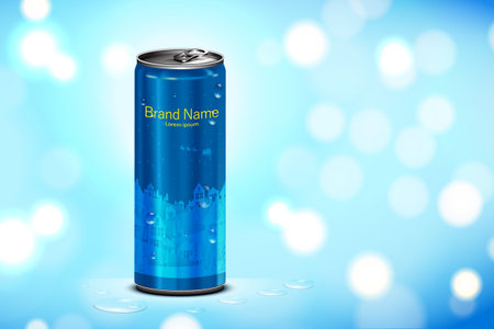 Beverage in can with blue background, Package and drink product poster
