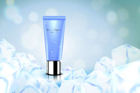 Luxury cosmetic Bottle package skin care cream, Beauty cosmetic product poster, with Bokeh and ice backgroundのイラスト素材