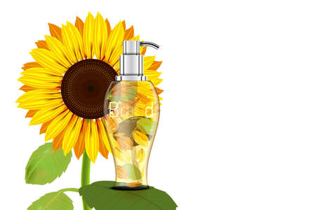 Luxury cosmetic Bottle package skin care cream, Beauty cosmetic product poster, with  Sunflower backgroundのイラスト素材