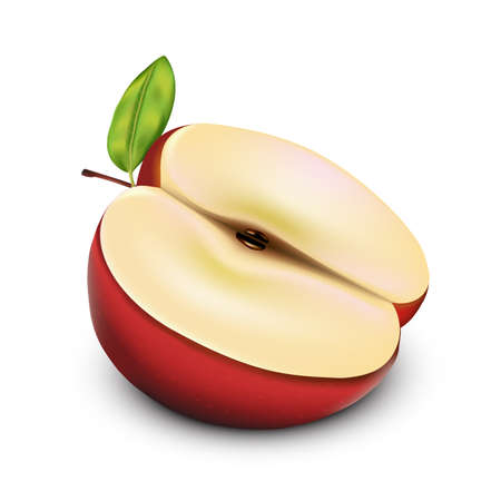 Red Apple, Apple Slice and Green Leaves with white isolated background, Vector Illustrationのイラスト素材