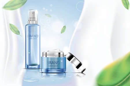 Luxury cosmetic Bottle package skin care cream, Beauty cosmetic product poster, with Bokeh and Water backgroundのイラスト素材