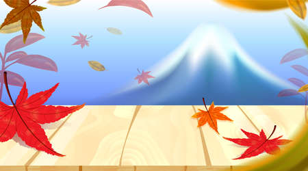 Panorama of autumn season red maple leaves with Fuji mountain in Japan world famous landmarks, Travel conceptのイラスト素材