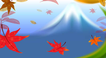 Panorama of autumn season red maple leaves with Fuji mountain in Japan world famous landmarks, Travel conceptのイラスト素材