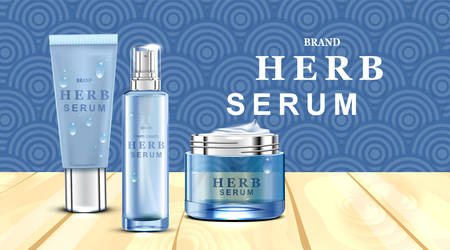 Luxury cosmetic Bottle package skin care cream, Beauty cosmetic product poster, with blue backgroundのイラスト素材