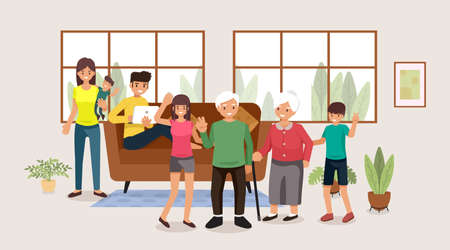 Family, People, Mother and father with babies, Children and grandparents, Vector illustration flat designのイラスト素材