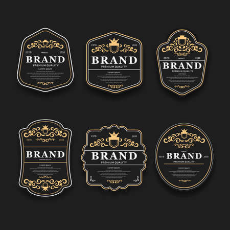 Luxury golden and black premium quality best choice labels set isolated vector illustrationのイラスト素材