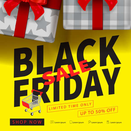 Black Friday Poster or banner with Gift and Shopping concept, Vector illustrationのイラスト素材