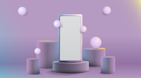 Minimalist mockup. Smartphone on Stage or podium for product presentation or showcase on geometric...