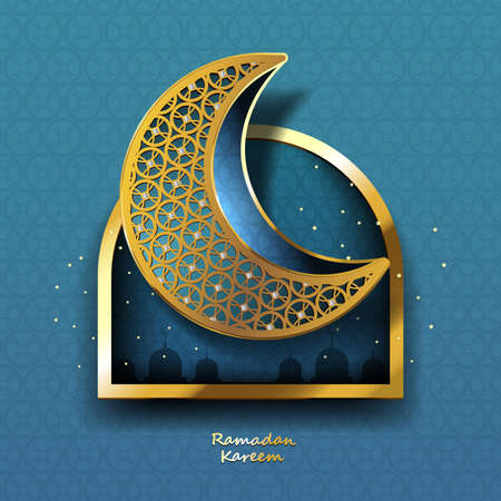 Ramadan Kareem design with Mosque and Moon light. Vector illustration.のイラスト素材