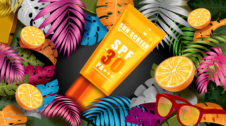 Summer banner template with Tropical leaves.