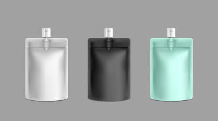 Kraft paper foil bag food stand up pouch. Mockup templateのイラスト素材