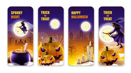 Happy Halloween background with night cloud, witch and pumpkin.のイラスト素材