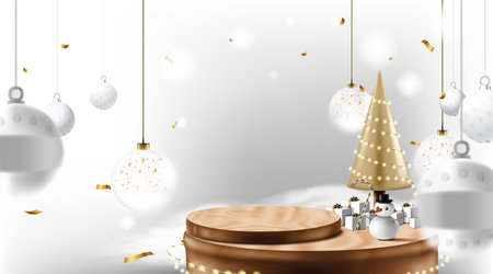 Merry Christmas and happy new year banner with decoration for christmas festival.のイラスト素材