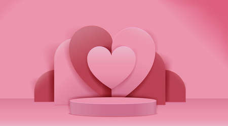 Valentine's Day Concept. Paper cut style heart shape. Podium designのイラスト素材