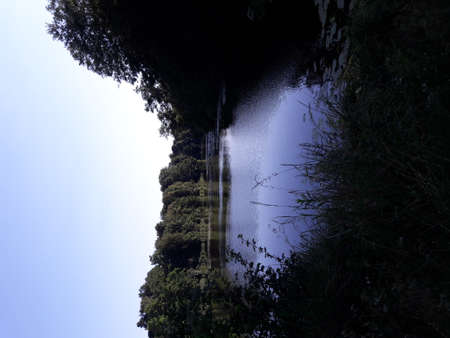 Landscape of the navy blue lakeの写真素材