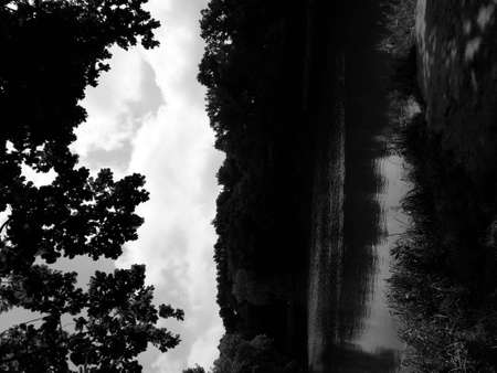 Landscapes of the summer lake in black and white colorの写真素材
