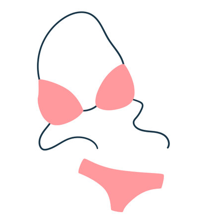 Pink swimsuit isolated on white background. Vector flat traveling, beach vacation symbol beach pink swimsuit icon. Summer holiday poster, banner design element. Vector illustration.のイラスト素材