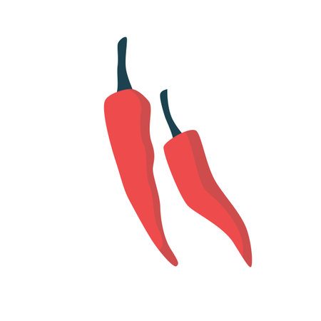 Red hot chili peppers, whole pods. Fresh vegetables on a white background. Isolated vector illustrations.のイラスト素材